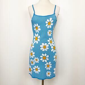 Zara Blue Jacquard Daisy Mini Dress S